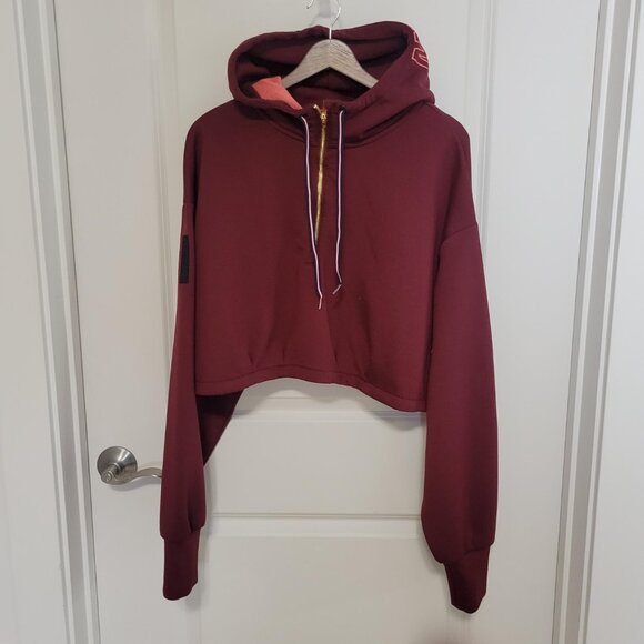 Mizuno Performance Women's Cropped Hoodie Ronda Rousey Burgundy Size XL Workout - Picture 1 of 9